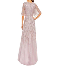 Mac Duggal - Sequined V Neck Illusion Sleeve A Line Gown