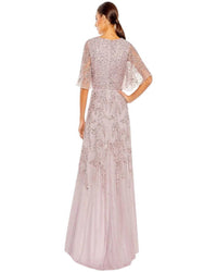 Mac Duggal - Sequined V Neck Illusion Sleeve A Line Gown