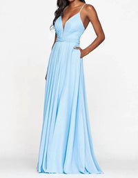 FAVIANA Chiffon A-line Gown With Stones in cloud blue - women's dress