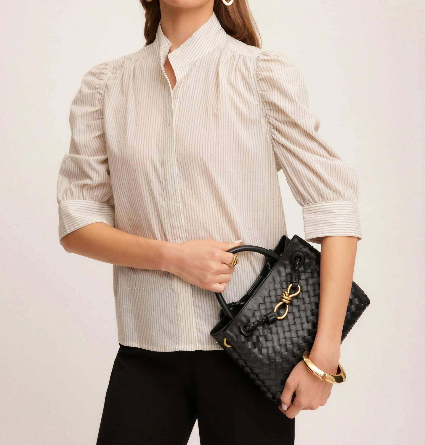 Fifteen Twenty - Women's Margot Embellished Mandarin Stripe Shirt