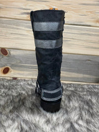 Leather & Side Laces Harness Round Toe Boots