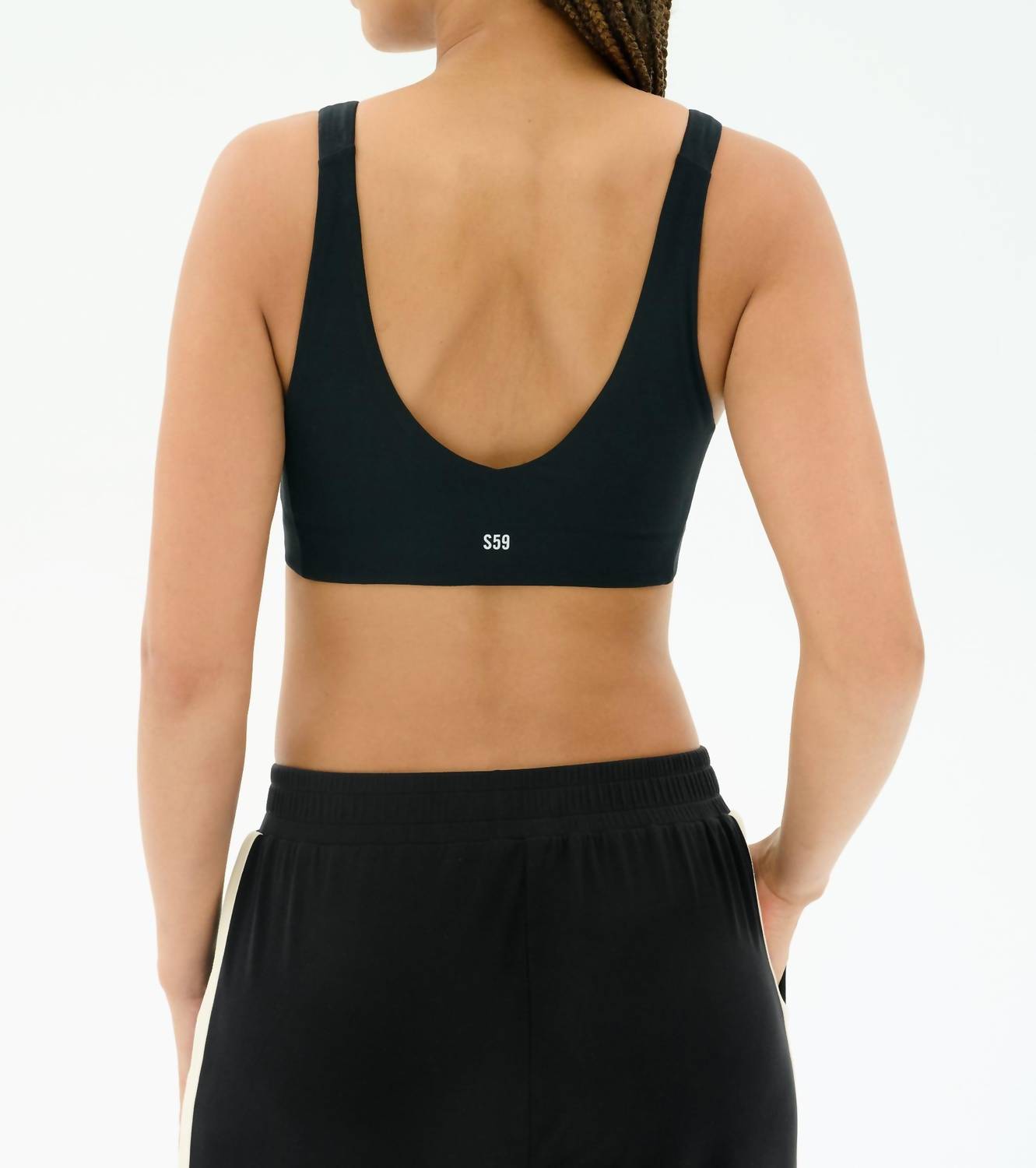 SPLITS59 Airweight Scoop Bra in black - women's intimate - detail view