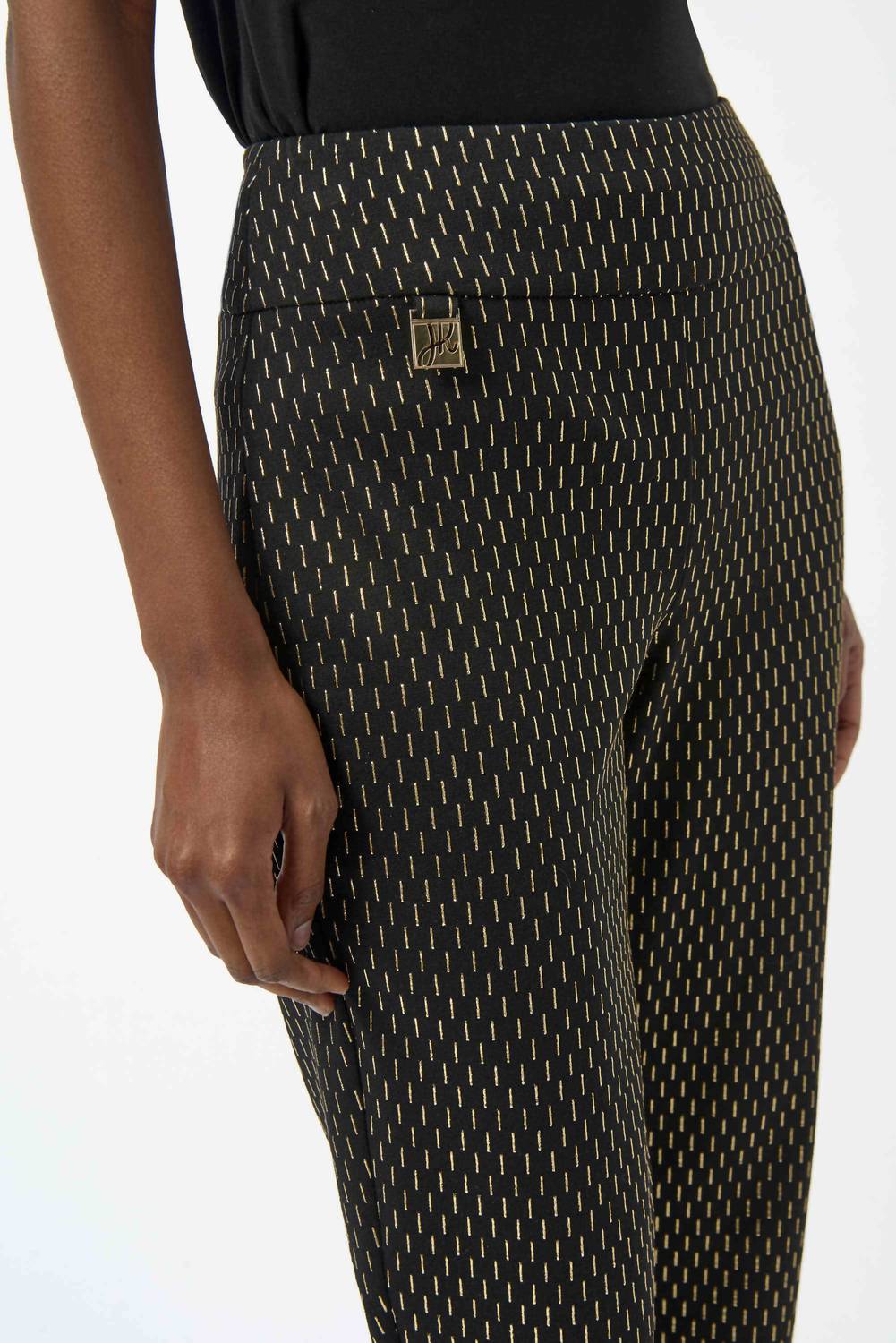 Joseph Ribkoff Foiled Slim Pant in black gold - women's pants - detail view