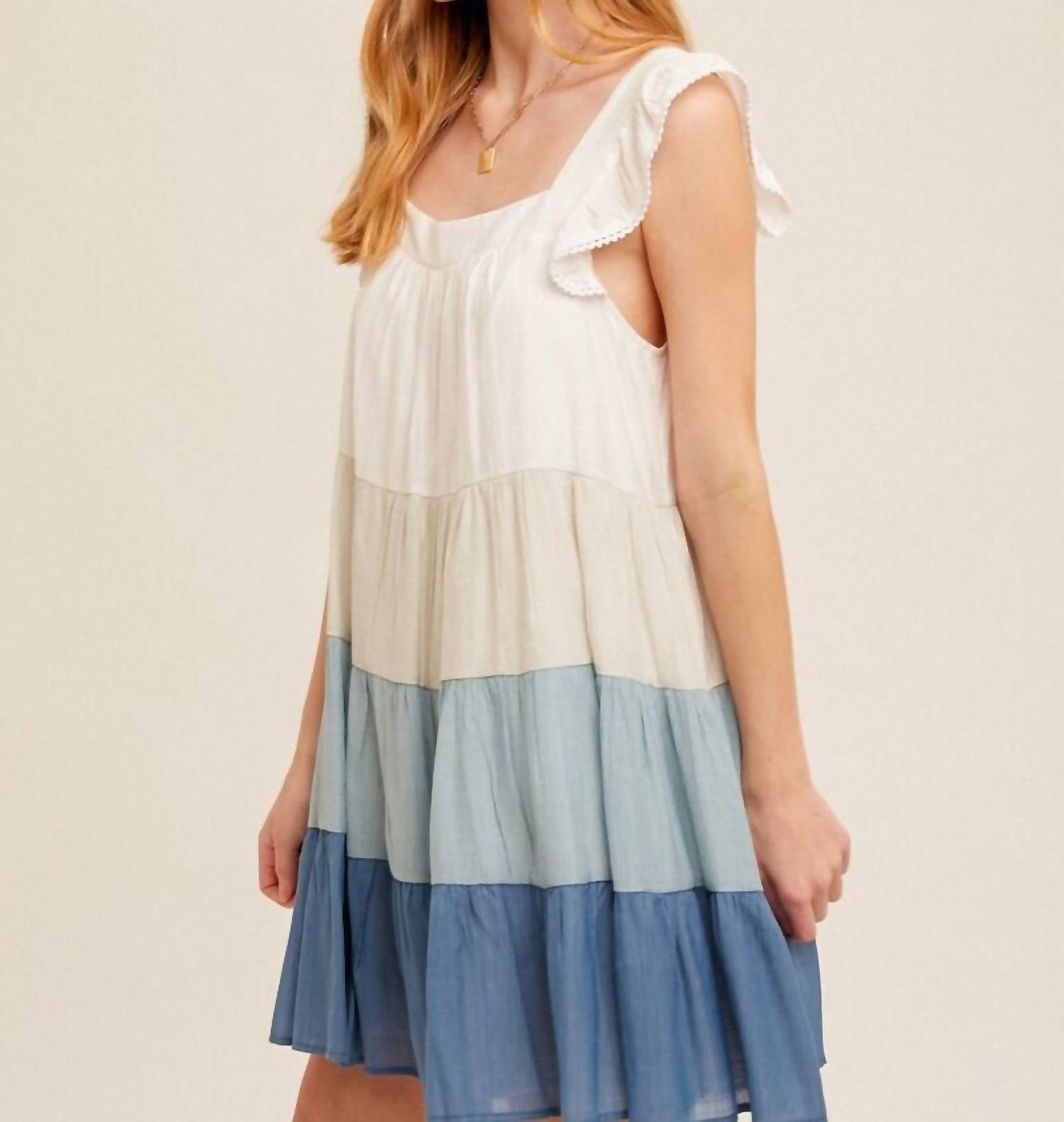 Hem & Thread Sweet Serenade Eyelet Color Block Dress in blue - women's dress - alternate view