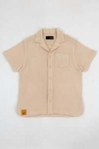 Vices & Co. Waffle Resort Short Sleeve Button Down Shirt in beige - men's shirt - detail view