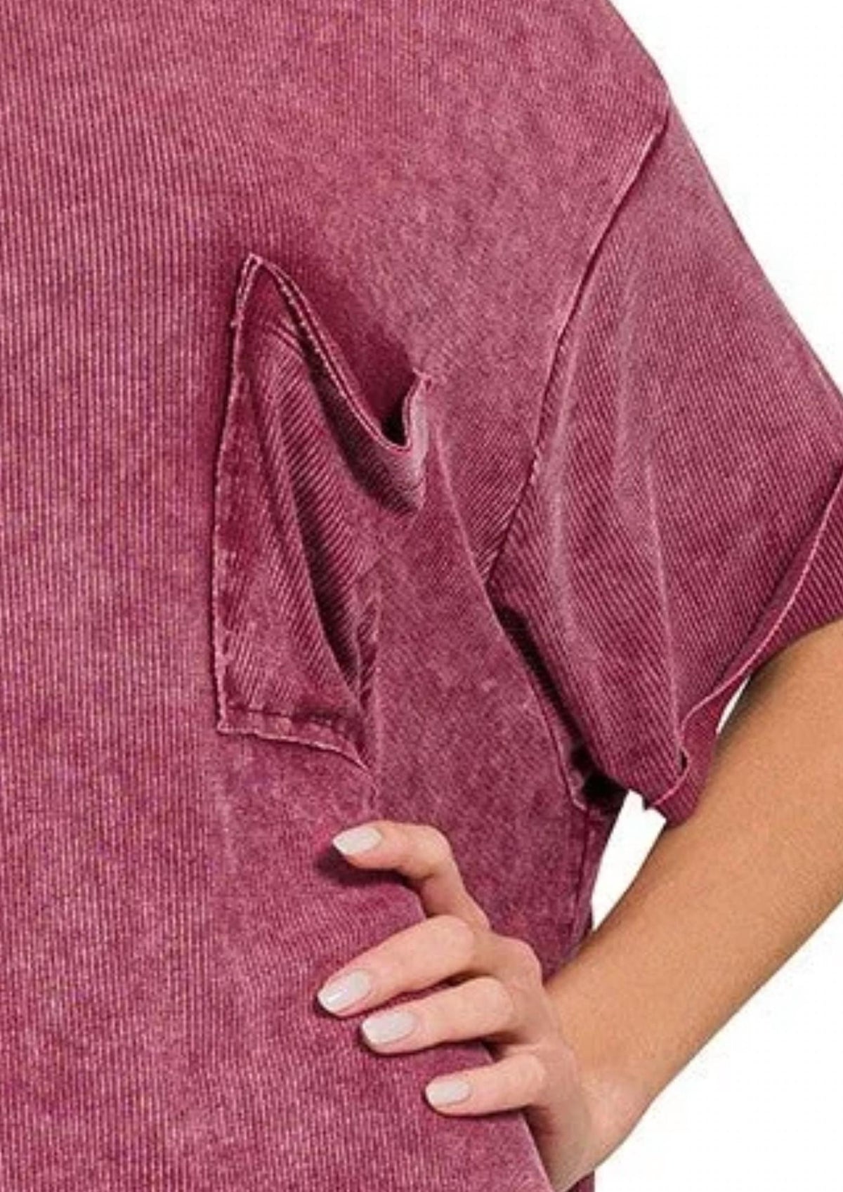 Zenana - Wash Ribbed Short Sleeve Top