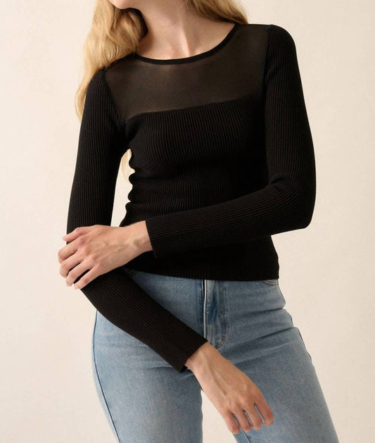 Promesa - SHAPER FIT MESH YOKE SOLID RIB-KNIT TOP