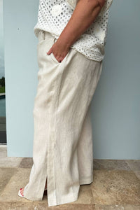 Adriana Contreras - Wide Leg Linen Pants With Split Leg - Plus