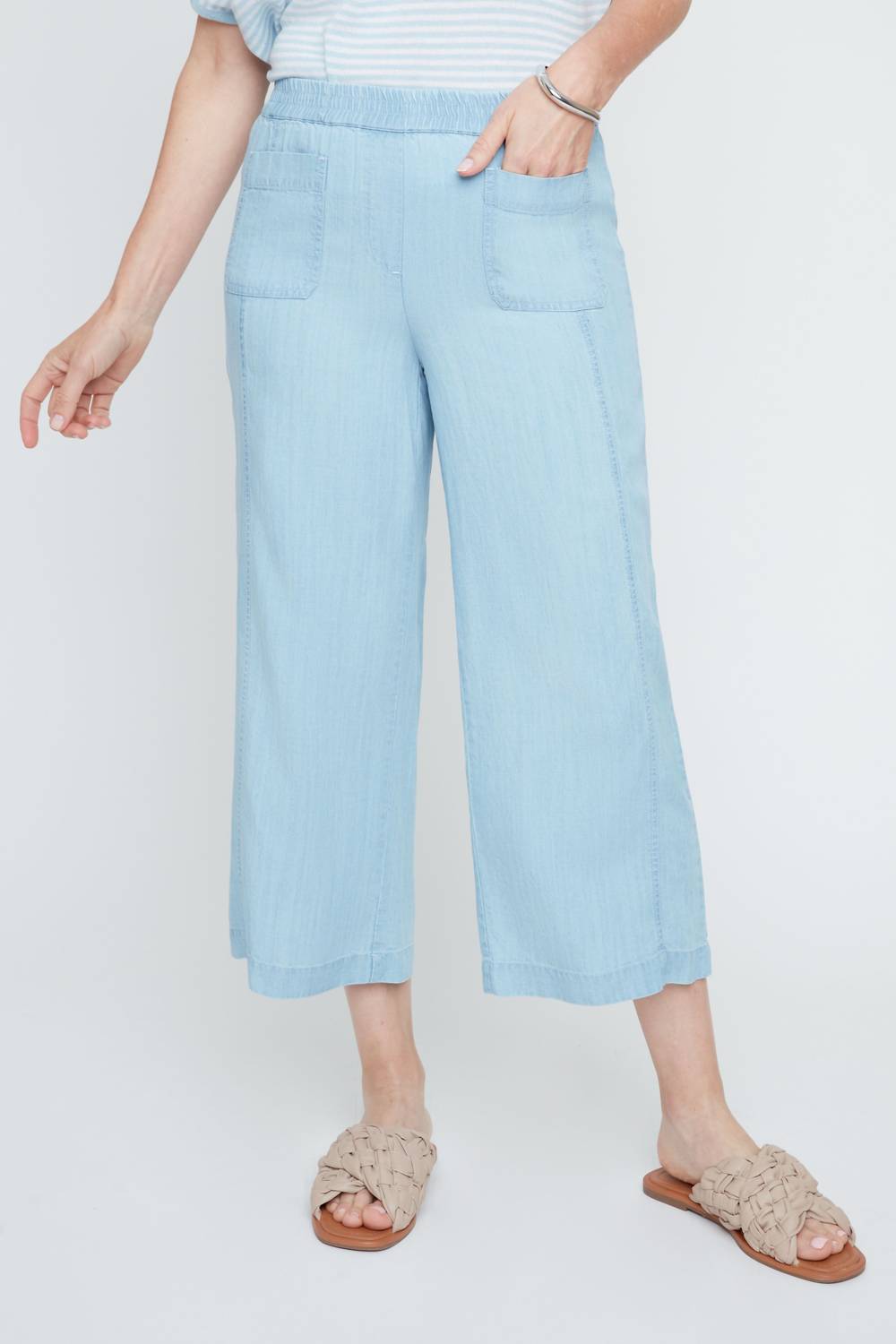 Renuar Sky Breeze Cropped Palazzo Pant in chambray - women's pants
