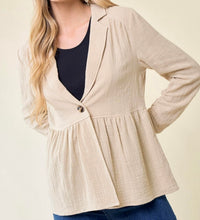 Doe and Rae Shirred Gauze Blazer in tan - women's jacket - detail view