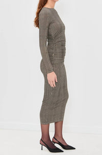 Veronica Beard Long Sleeve Charissa Midi Dress in dark acorn multi - women's dress - alternate view