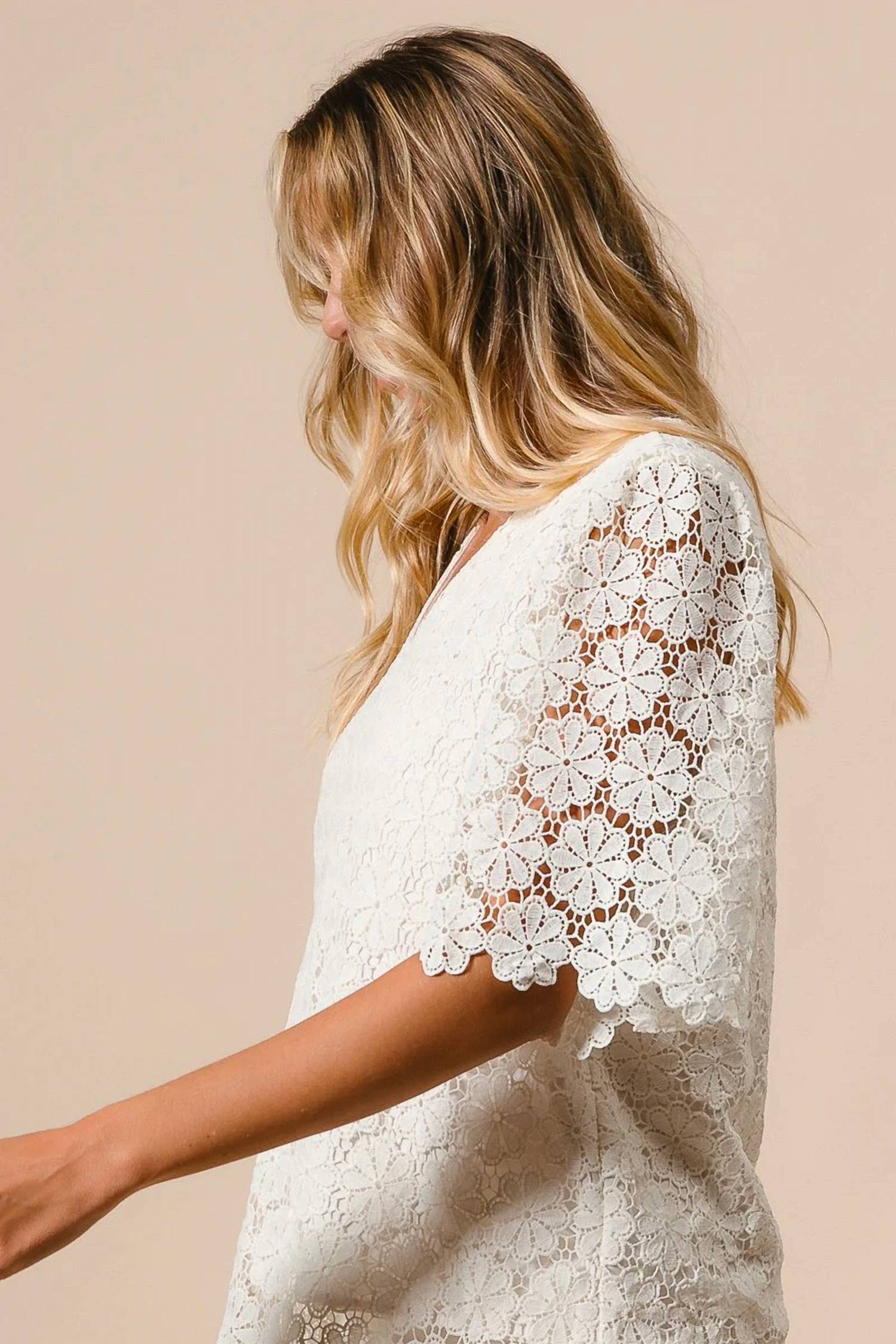 Bibi - All Over Flower Lace V Neck Top