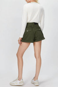STRETCH LINEN KHAKI SHORTS