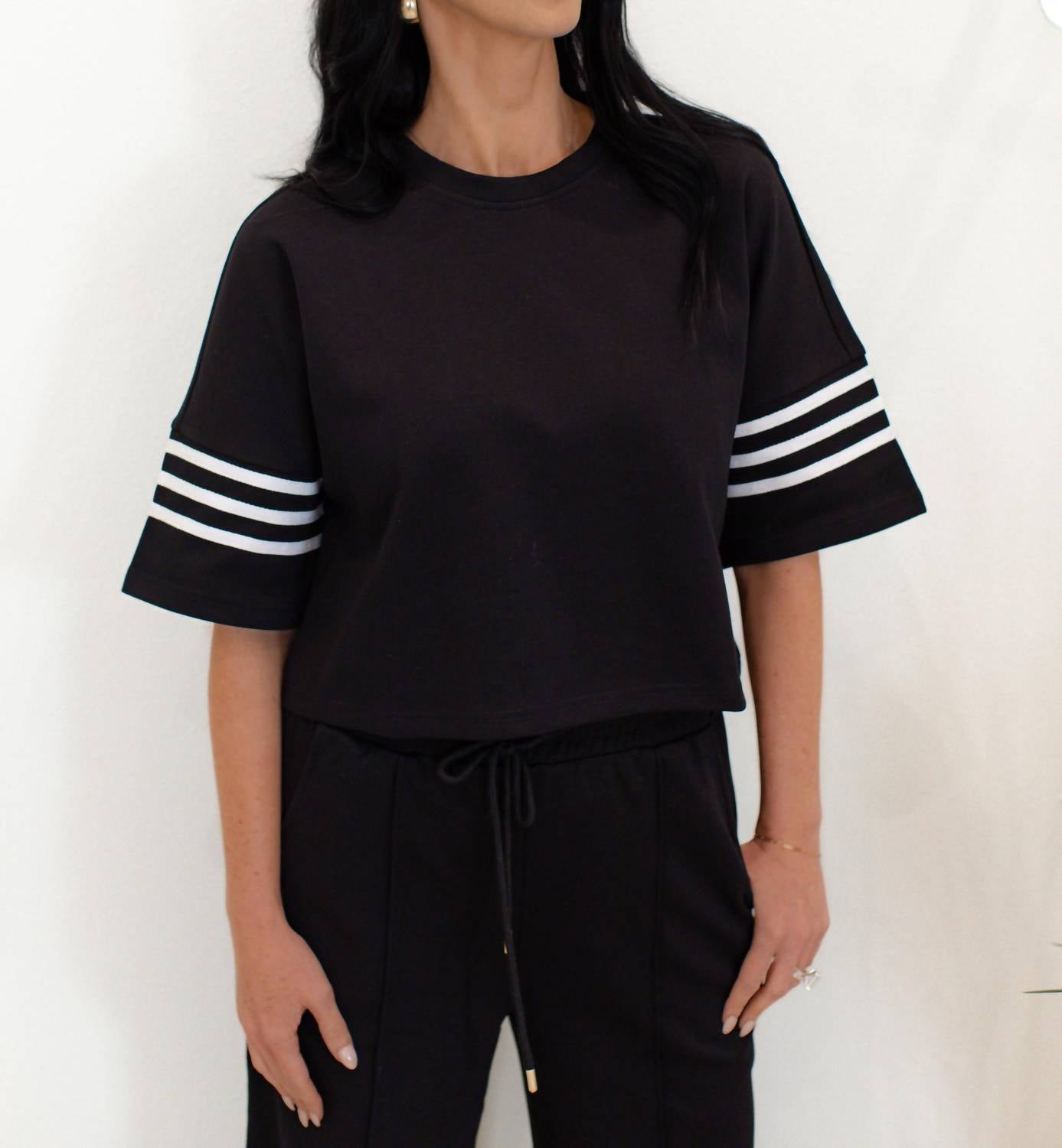 entro Luna Short Sleeve Knit Top And Wide Leg Pants Set in black - women's sleepwear - view 5