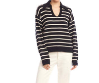 Karen Kane Stripe Polo Sweater in black with ecru - women's sweater