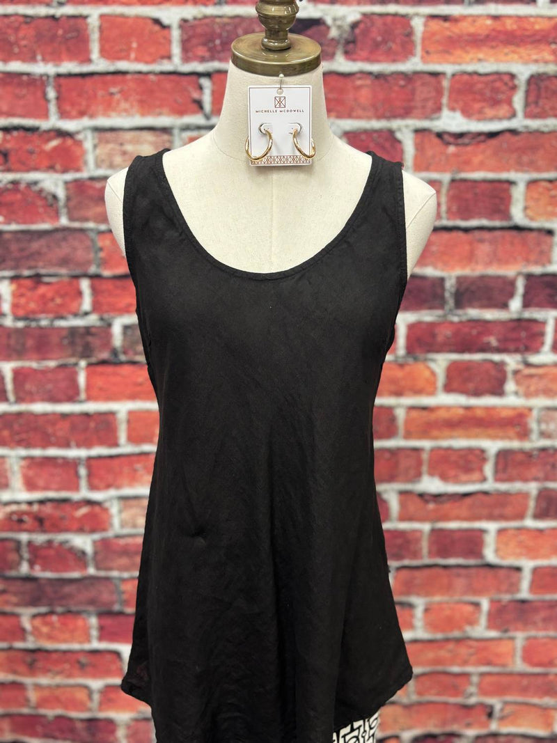 TEMPO PARIS Women's Essential Linen Blend Swing Tank Top in black - women's tank top