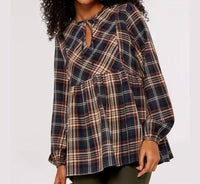 Apricot - Earthy Check Boho Blouse