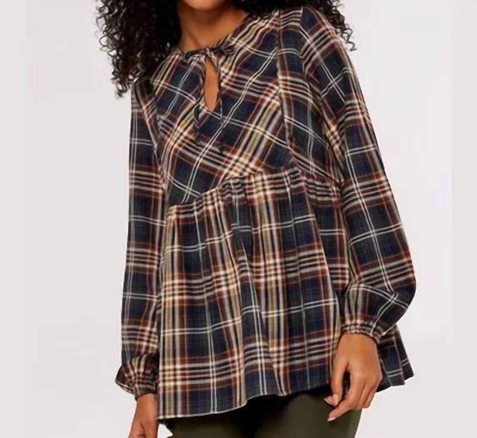 Apricot - Earthy Check Boho Blouse