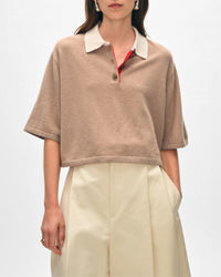 White + Warren - Cashmere Cropped Polo Shirt