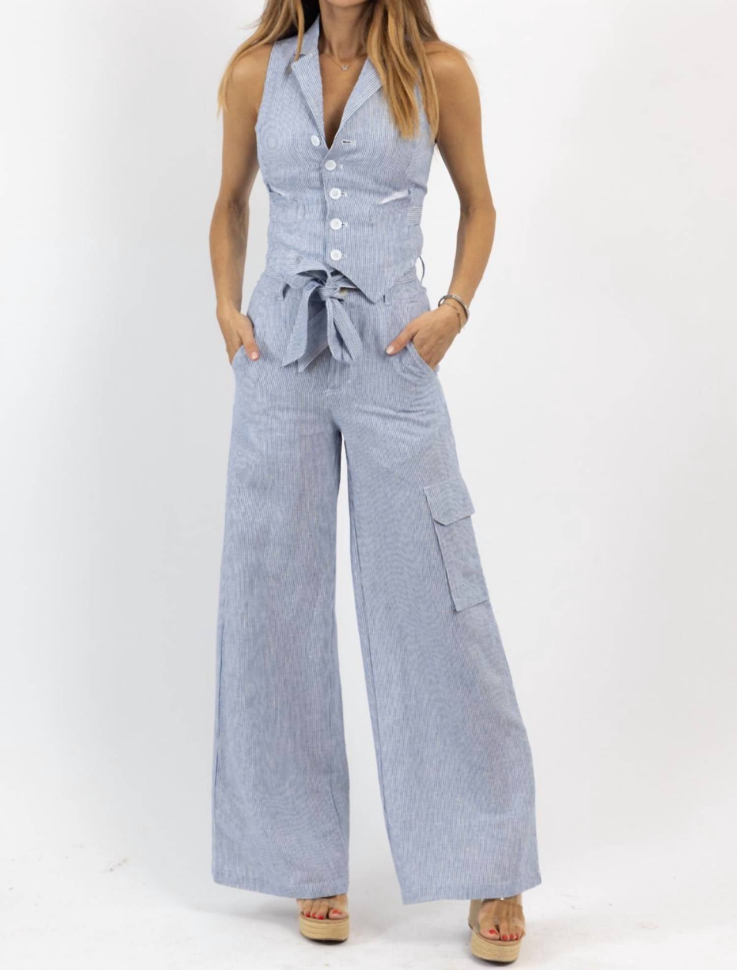 Olivaceous - Tate Striped Linen Pant