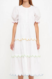 2.7 August Apparel - Scallop Edge Puffy Short Sleeve Midi Dress