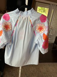 Thml - Women's Striped top with embroidered puff sleeves