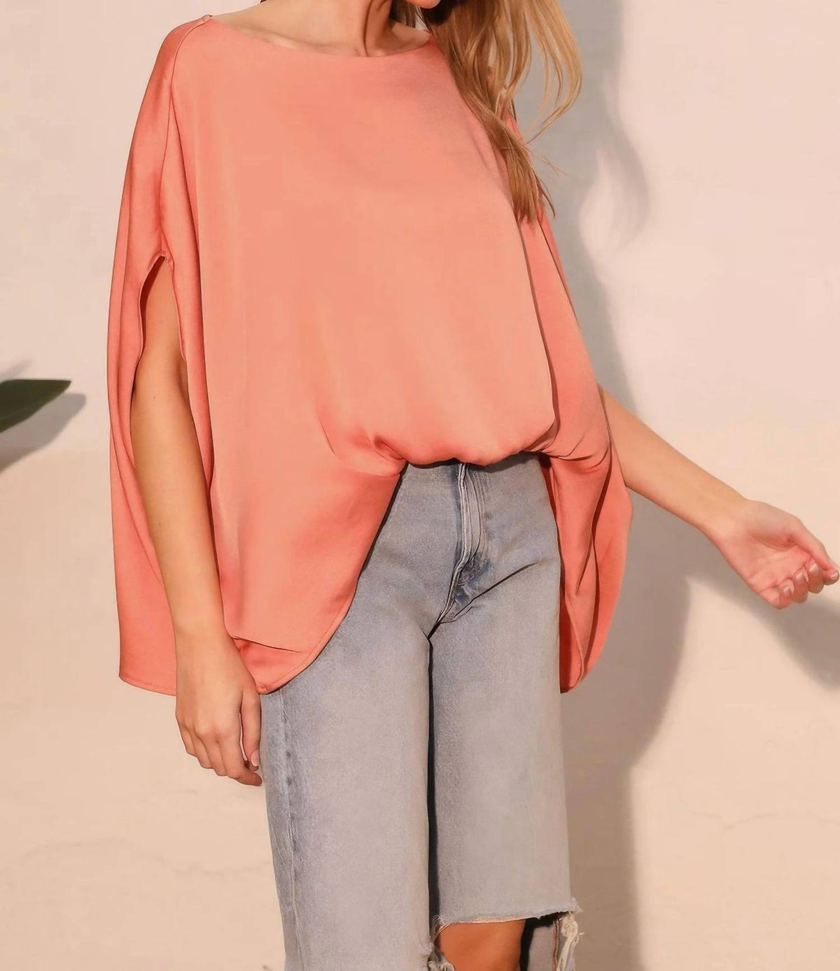 Tyche - Washed Poly Silk Boat Neck Caftan Top