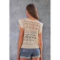 Pretty Bash - Crochet Ruffle Sleeve Button-down Vest Top