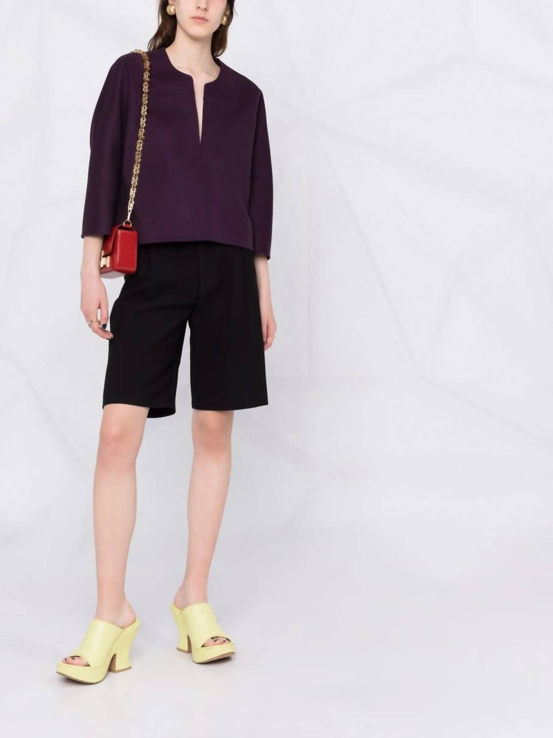 Valentino - V-neck Cropped Sleeve Knitted Top