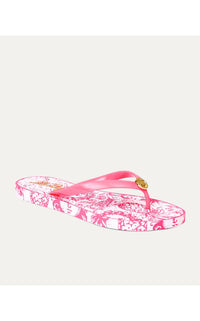 Lilly Pulitzer Women's Pool Flip Flop in cherry blossom pink lil fleur de lilly shoe - women's sandal - detail view