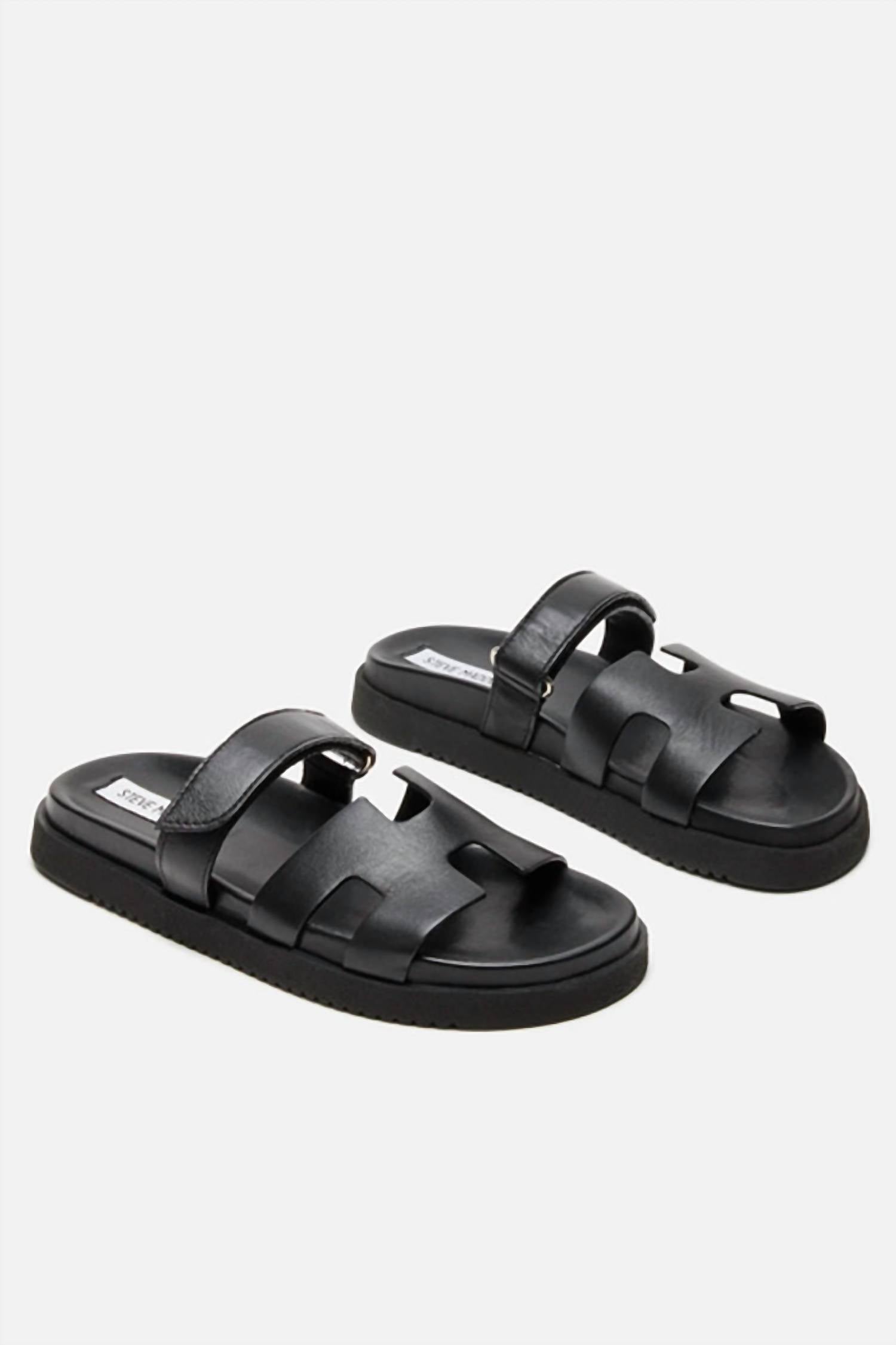 STEVE MADDEN Women's Mayven Flatform Slide Sandals in black - women's sandal - detail view