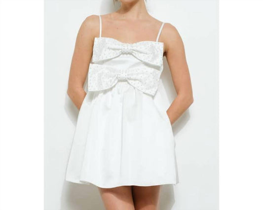 Ina - Pearl-embellished Double Bow Detail Mini Dress