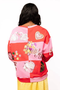 QUEEN OF SPARKLES Checkered Valentines Icon Sweatshirt in red pink - women's top - alternate view