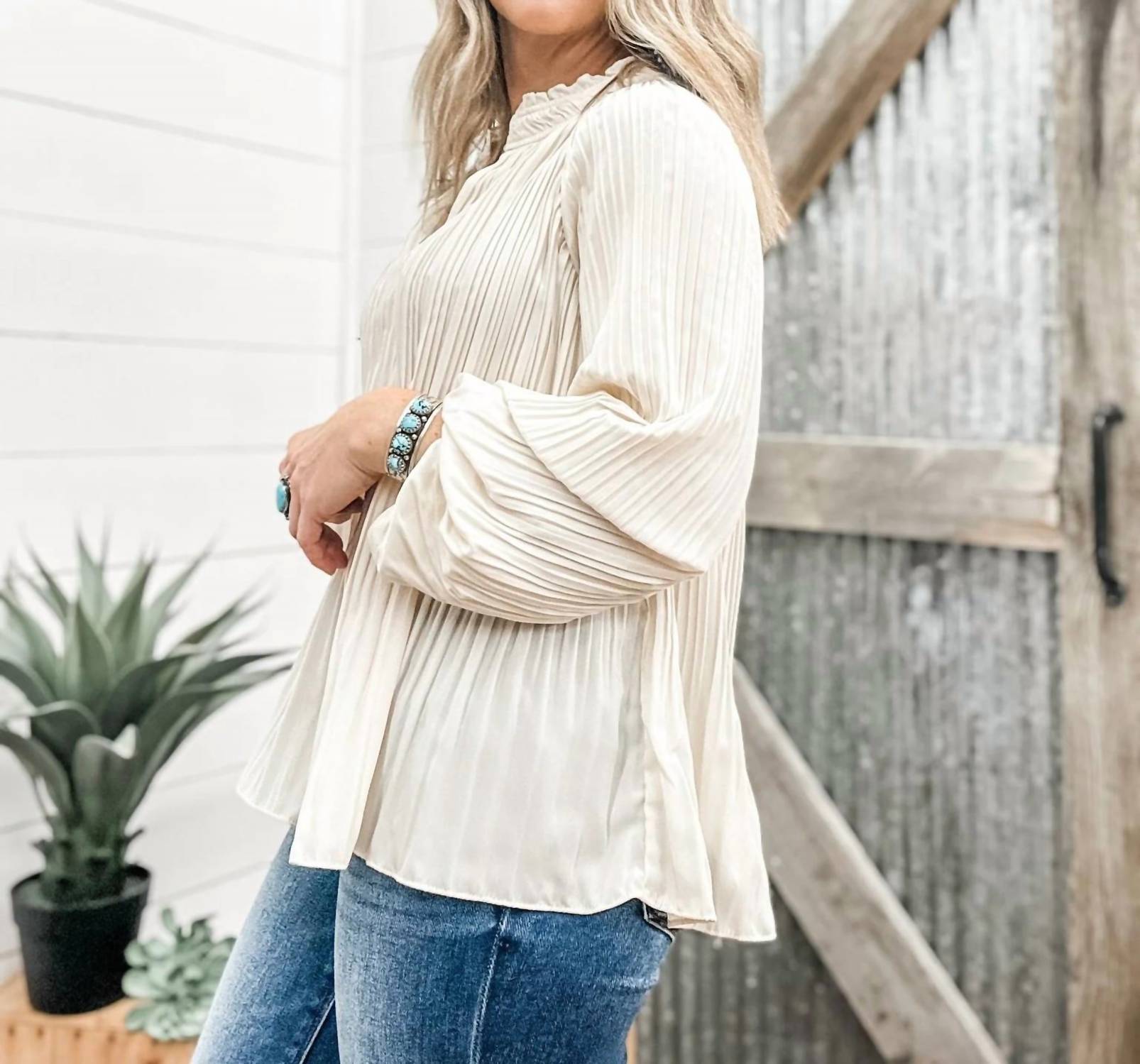 Tribal - Long Sleeve Blouse With Ruffle Collar