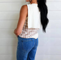 Faire - Women's Plaid Knit Detachable Shawl Wrap Sweater Tank Top