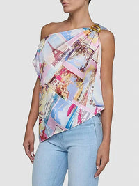 L'Agence - Driselle Printed Asymmetric Scarf Top