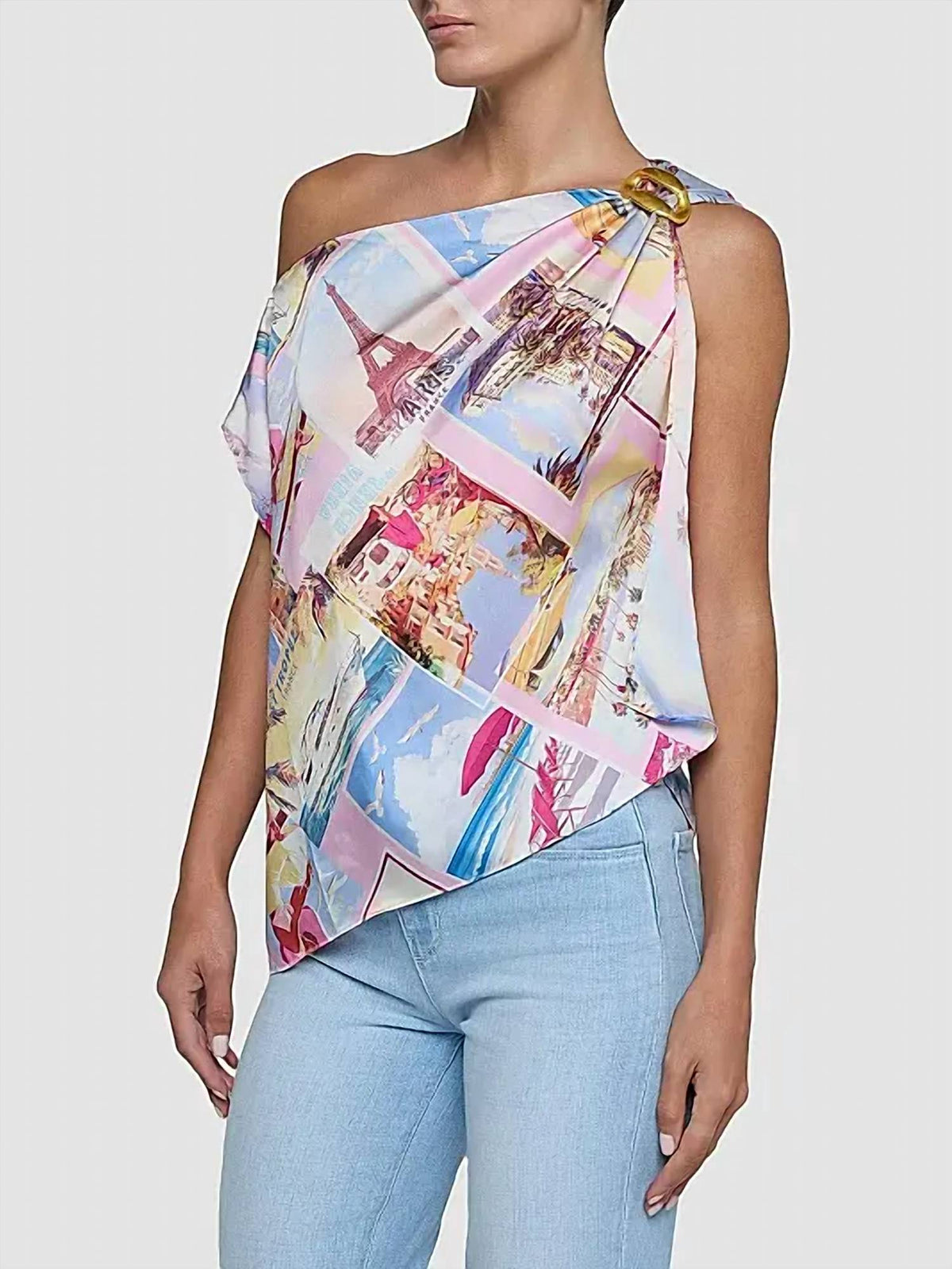 L'Agence - Driselle Printed Asymmetric Scarf Top