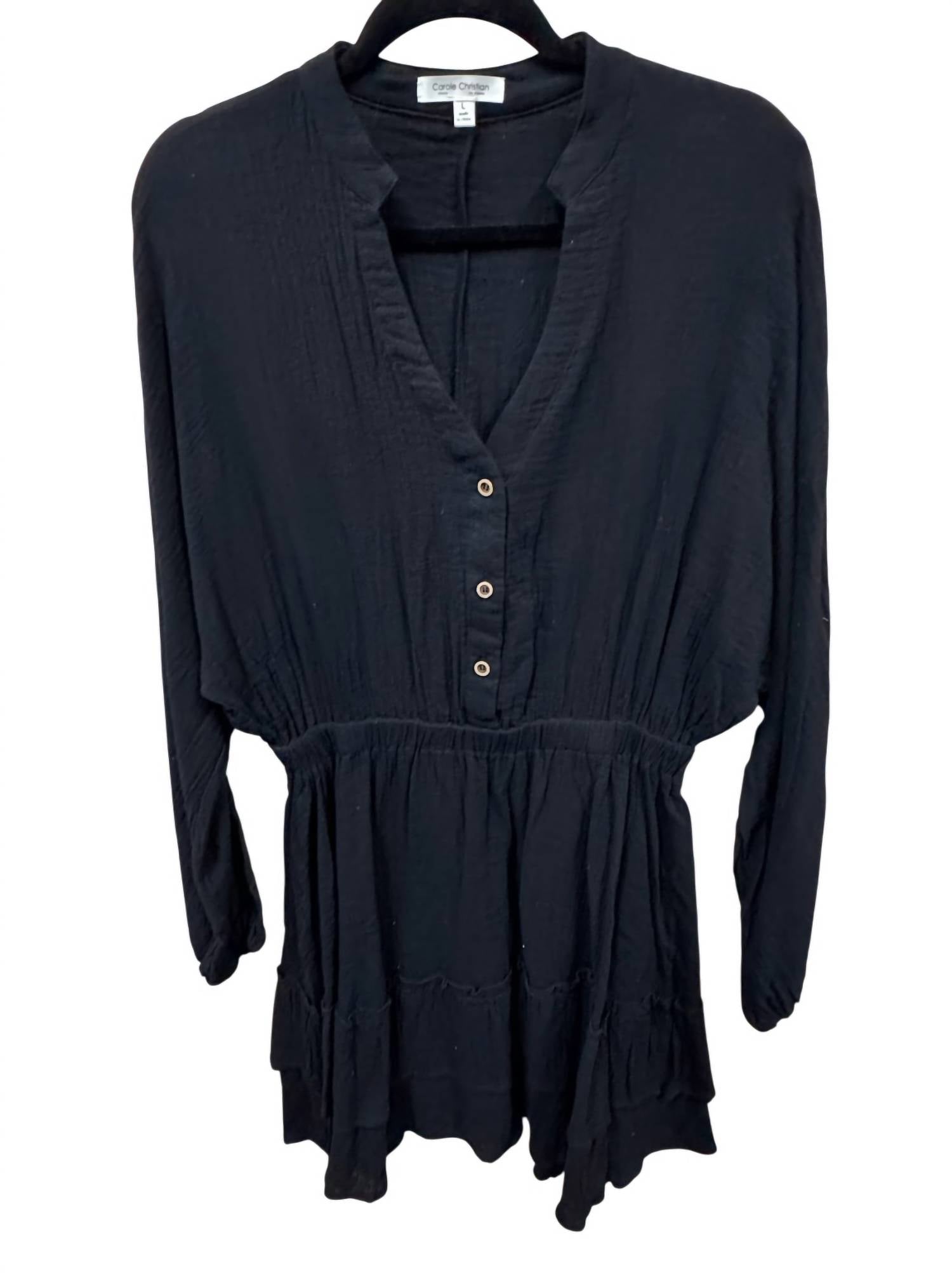 Carole Christian Women's Crinkle Long Sleeve Mini Dress in black - women's dress