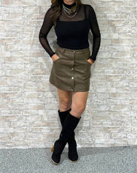 Bluivy - Leather Button-front Mini Skirt