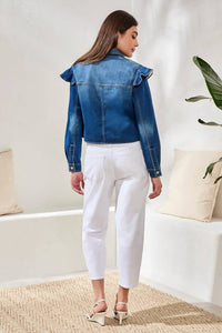 Tribal - Fayra Fashion Denim Jacket With Sculpted Ruffle Detail