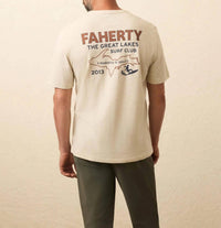 Faherty Sunwashed Graphic Tee Top in island dune heather - men's t-shirt - detail view