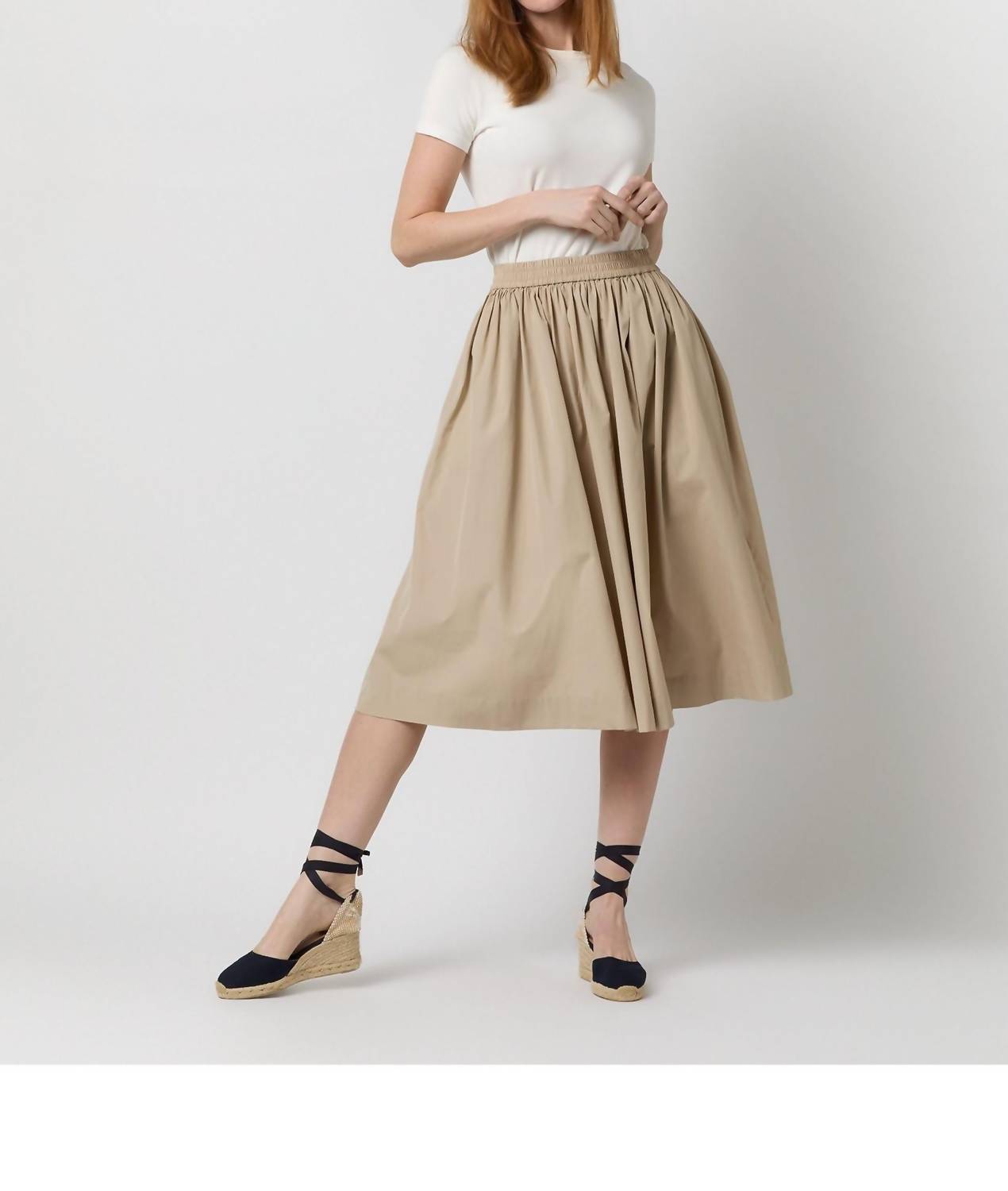 Ann Mashburn Miranda Midi Skirt in stone poplin 1 - women's skirt - view 5