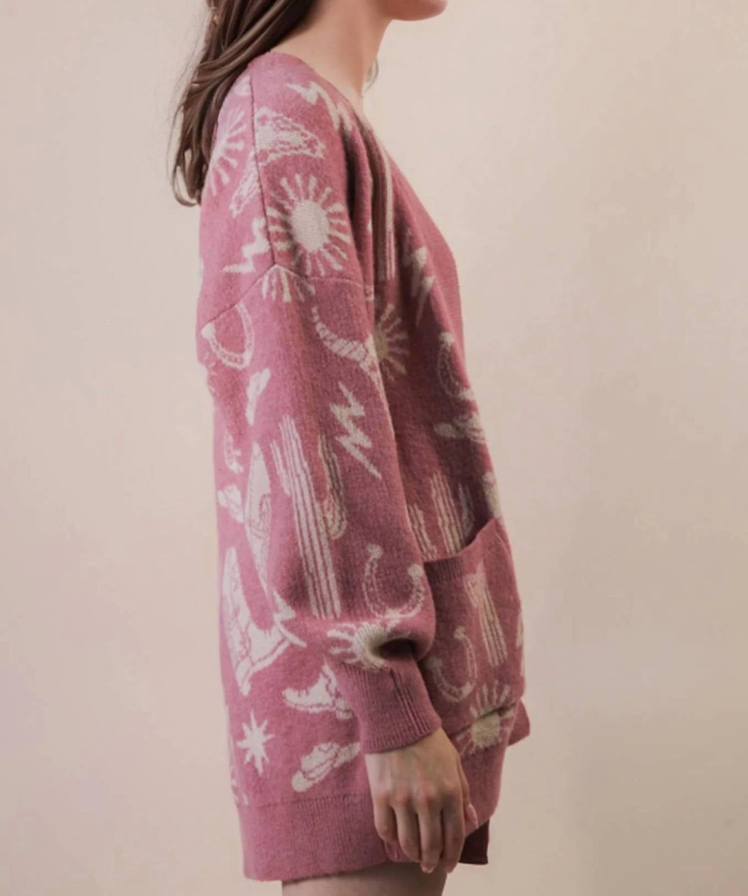 Very J - Western Graphic Knit Sweater Cardigan
