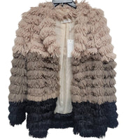 Sage The Label - Colorblocked Fringe Faux-fur Coat