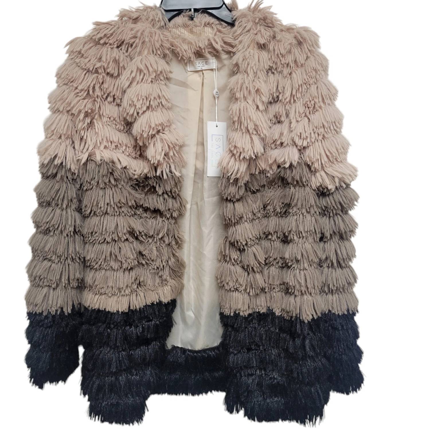 Sage The Label - Colorblocked Fringe Faux-fur Coat