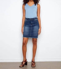 Charlie B - Stretch Denim Skort With Frayed Hem