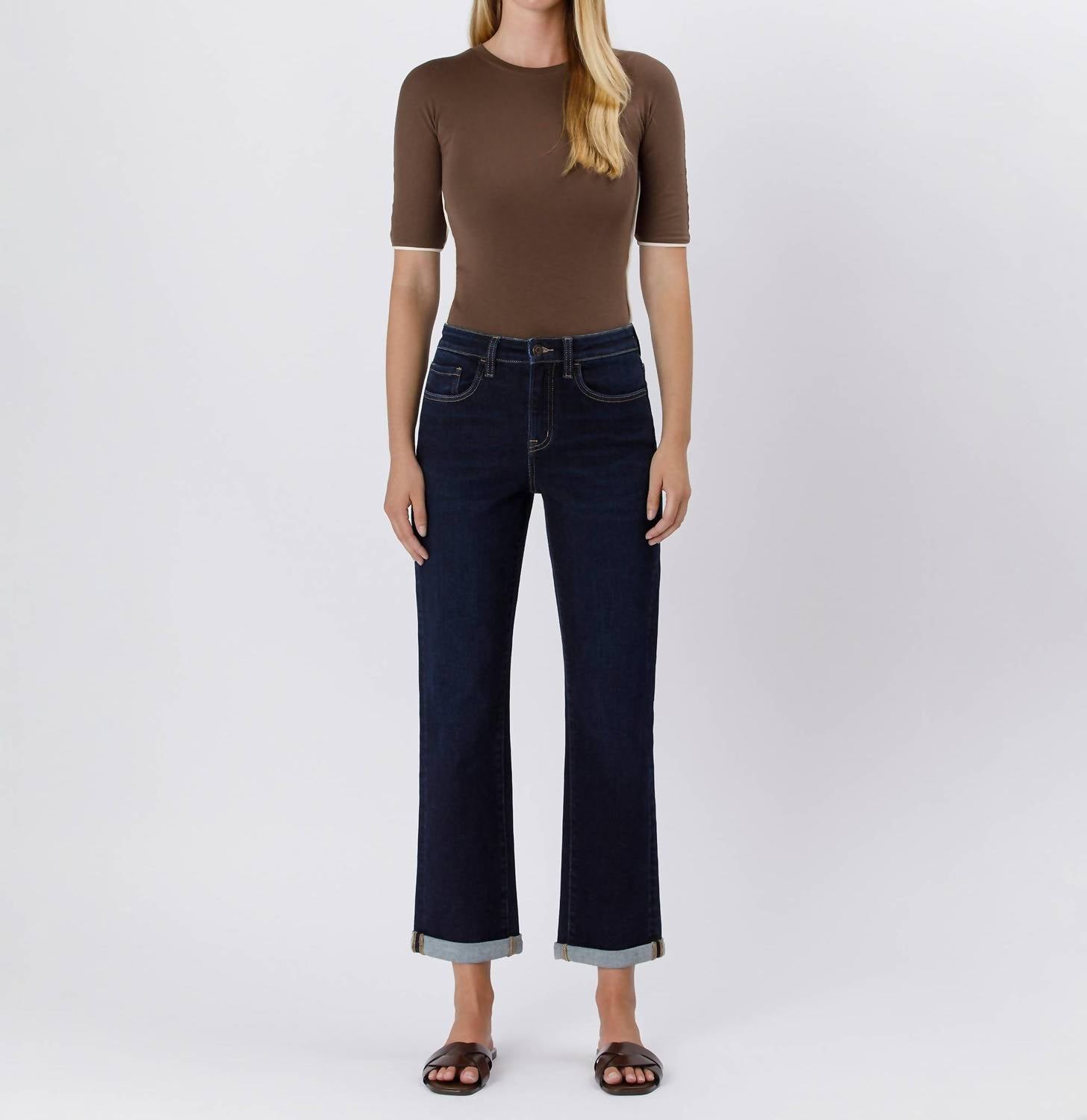 Flying Monkey - Lola High Rise Cuffed Cropped Straight Leg Jeans