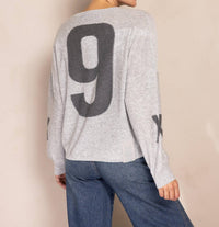 Zhrill Women's Graphic Sweater in grey - women's sweater - detail view
