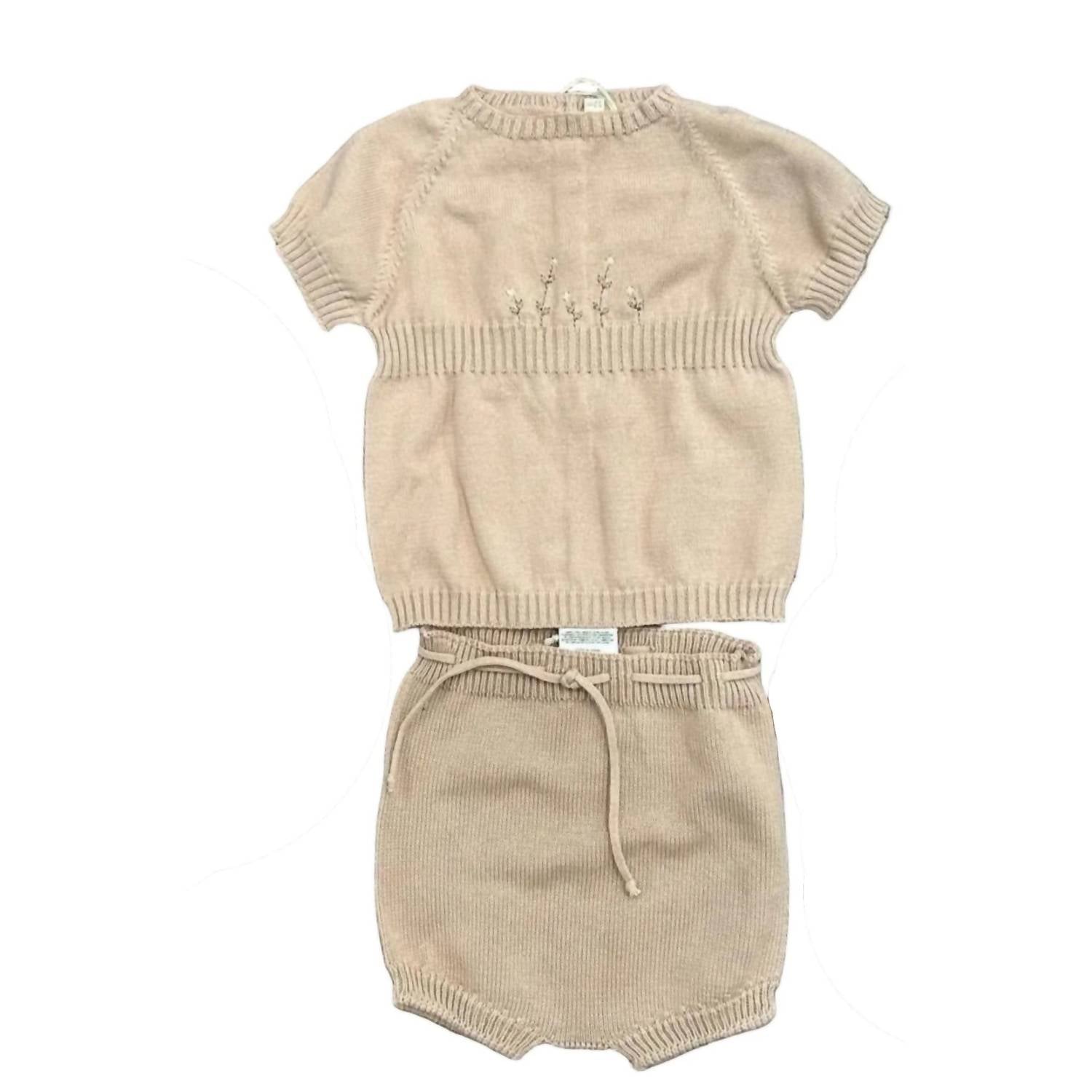 Chantique'S Showroom - Girls Embroidered Flowers Knit Short Set