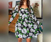 BUCKETLIST Valerie Floral Long Sleeve Dress in black white - women's dress - view 4